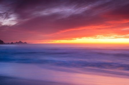 rockaway beach california - beach, sunset, mist, rocks