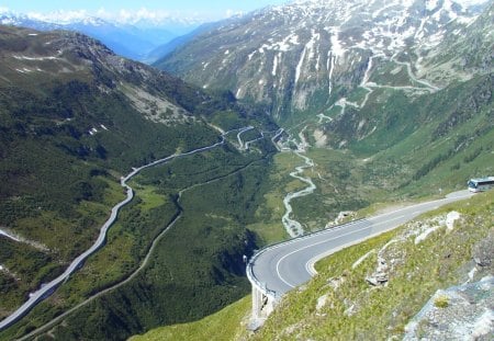 furkapass switzerland - snow, road, mountains, gorge