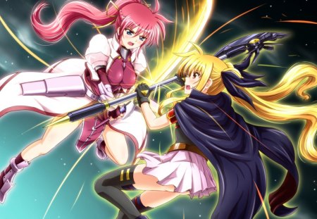 Mahou Shoujo Lyrical Nanoha - anime, battle, pretty, 2girls