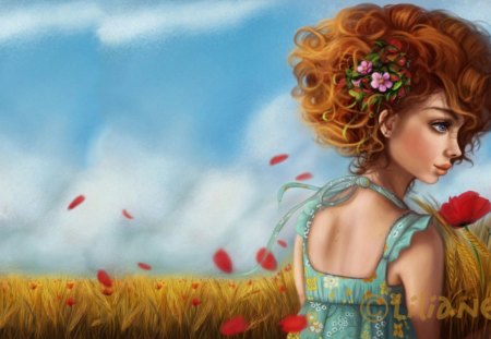 lilianne dorache - girl, field, flower, nature