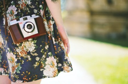 Camera - photography, girl, camera, skirt