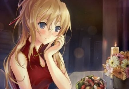 Lilly Waiting For You.... :P - lilly, girl, kawata, red dress, anime, waiting, sweet, cute