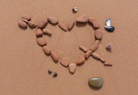 CROSS MY HEART - sand, cupid, arrow, beach, hearts, stones