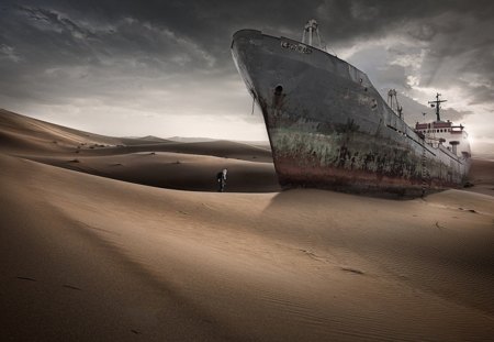 Lost World - world, desert, ship, lost, sand