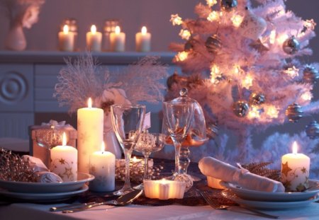 ~♥Divine celebration♥~ - star, divine, fashion, entertainment, light, festive, precious, holiday, golden, candles, winter, table, love, tree, christmas, white, new year