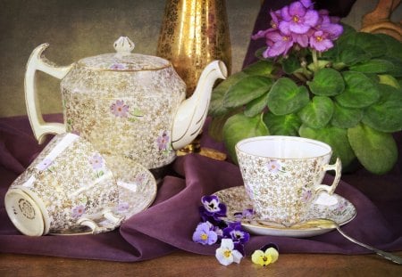 A Proper Cup of Tea - flowers, tea, still life, cup