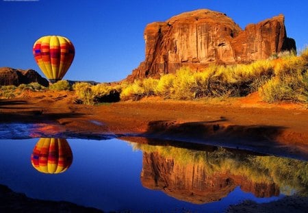 Reflection - water, blue, canyon, balloon