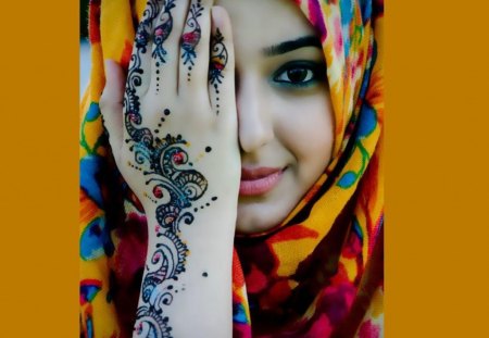 hijab girl - malay, girl, hijab, mehndi