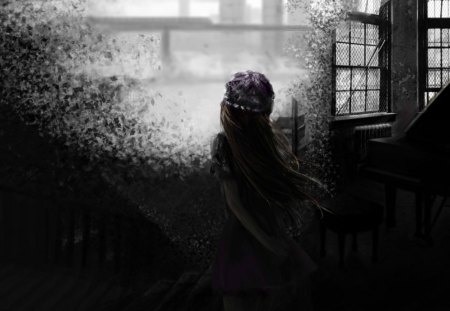 Girl in Dark - dark, girl, mist, hair