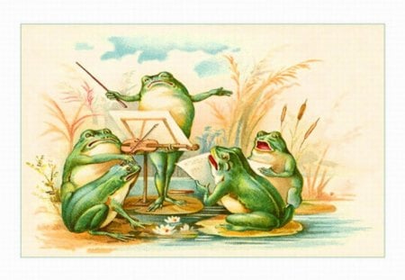 FROG CHOIR - frogs, illustration, cartoon, choir