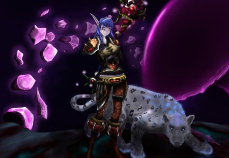 Night Elf Hunter in Deepholm - magic, night elf, deepholm, painting, purple, world of warcraft, photoshop, beautiful, loque nahak, hunter