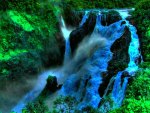 deep green forest and mountain waterfalls