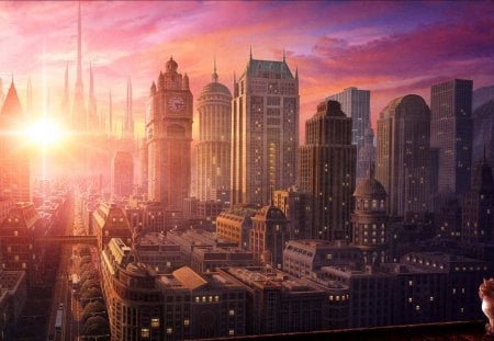 Sun rise over the city - 07, 2012, picture, city, sunris