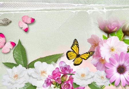 Delightful - spoon, summer, butterflies, spring, lace, leaves, flowers, ferns, silver, green, snap dragons, garden, wild flowers