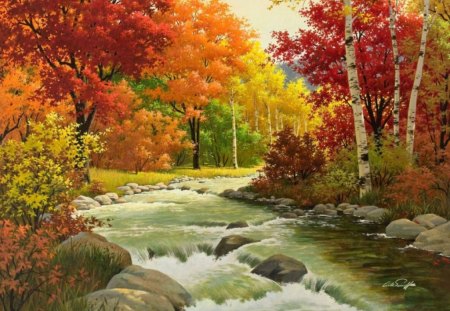 River - river, trees, water, nature, autumn, flowing, landscape