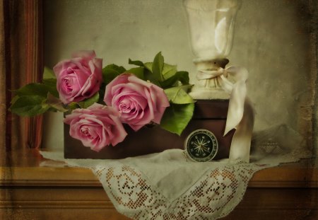 Vintage Roses - pink roses, home, roses, vintage, day, sweet, lovely