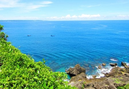 Beautiful ocean - beautiful, rock reef, ocean, fishing boats