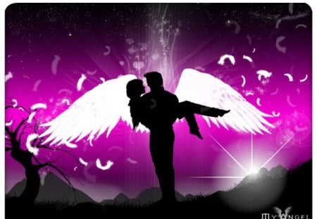 my angel - wings, love, purple, abstract