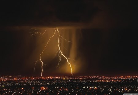 Night of Lightning - lightning, clouds, light, force, city, dark, nature, night