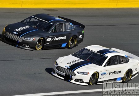 2013 Nascar Ford Fusion - white, 2013, race, track, black