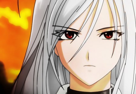 rosario vampire _moka - vampire, anime, red eye, white hair