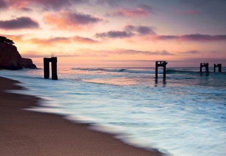 Ocean Waves - beauty, sky, beach, ocean waves, peaceful, sunset, rocks, view, reflection, clouds, sand, seascape, lovely, waves, nature, beautiful, splendor, colors, sunrise, sea