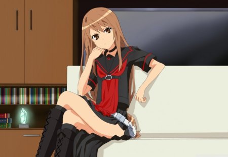 ookami san manga - anime, girl, ookami, brown hair, manga, san, sit, cute, sexy