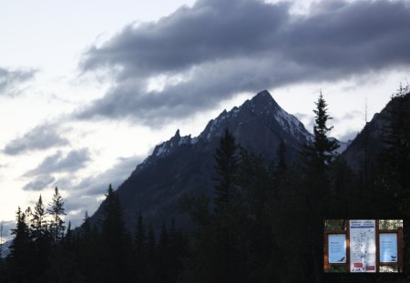 Mountains at Johnston Canyon Banff - clouds, trees, mountains, green