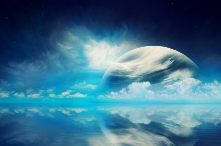 Blue Serenity - pretty, star, fantastic, amazing, planet, great, light, stars, space, stunning, blue serenity, nice, outstanding, super, clouds, abstract, sunlight, water, beautiful, sea, ocean, wonderful, marvellous, picture, awesome, skyphoenixx1, adorable, wallpaper