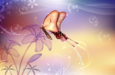 BUTTERFLY DREAMS - dreams, 3d, flowers, fairyland, butterflies, cg