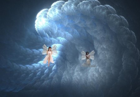 3d heavenly angels - sky, abstract, angel, 3d