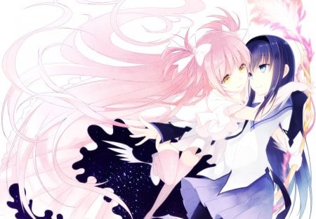 forever - mahou shoujo madoka magica, akemi homura, kaname madoka, thighhighs, hase neet