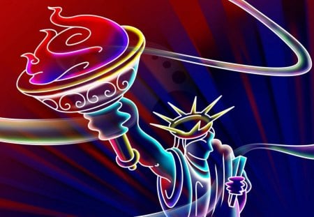 3d neonlady liberty - landmark, architecture, monument, 3d