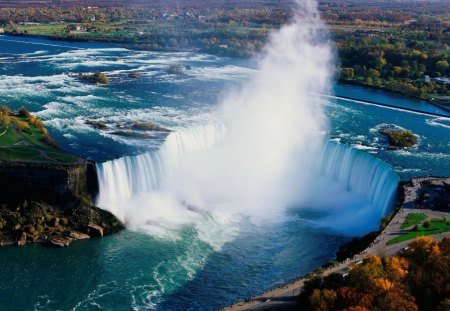 aerial view of horseshoe falls naiagra - river, aerial, falls, mist