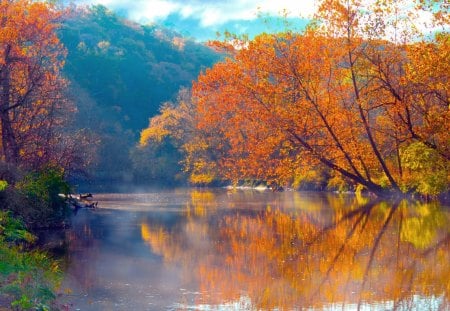 autumn reflections - lake, autumn, mountain, trees, fall, forest, reflection, beautiful, river, leaves, tree, colors