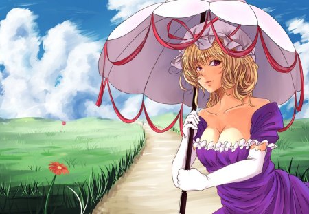 Doll with a umbrella - doll, cloud, path, umbrella