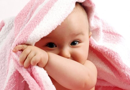 peek-a-boo - baby, pink, peek, cute, blanket