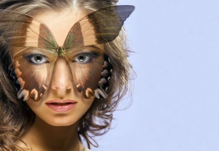 butterfly on face - beauty, butterfly, abstract, girl