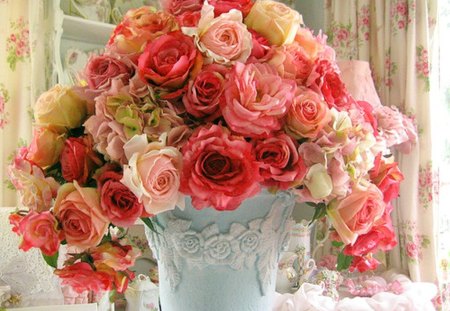 Thanks for all the special friendships - roses, blue, pink, flowers, vase