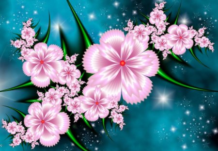 pink blossoms - nature, flowers, blue, pink