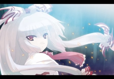 Fujiwara no Mokou - love, abstrat, girl, female, attack, fantasy, fujiwara no mokou, white, spirit, fate, red, songs, anime, cute, manga