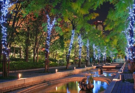 lights in street - beauty, modern, scenic, trees