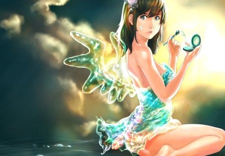 Fairy - wings, fantasy, brush, make up, girl