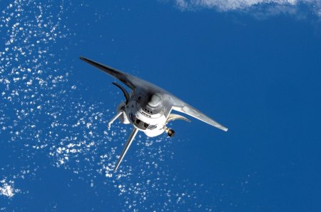 space shuttle in space - space, shuttle, sea, clouds