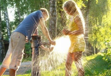 summer fun - summer, sprinkler, girl, boy