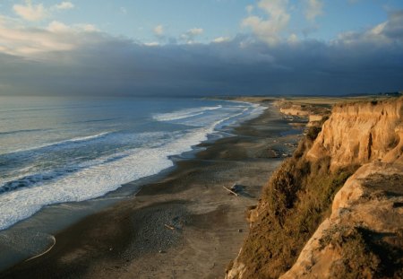 te waewae bay new zealand - cliffs, clouds, sea, coast