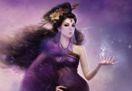 beauty in purple - woman, picture, beauty, purple