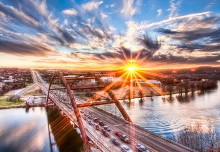 Bridge - river, cars, architecture, bridge