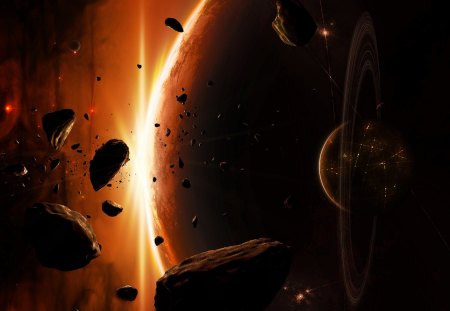 Planets - space, planets, eclipse, foreign world, asteroids