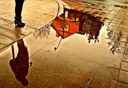 City Reflected - water, reflection, cit, puddle